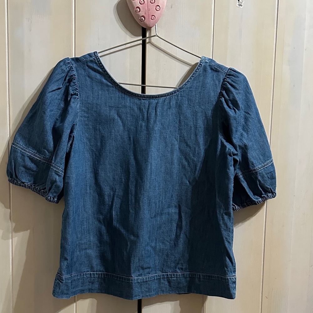 LOFT Blue Puff Sleeve Blouse